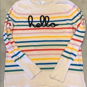 “Hello” Striped Sweater-Size Large
